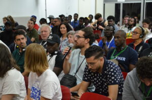 Participant during Q&A session after the first plenary of the 2025 Emmaus Europe Football Cup